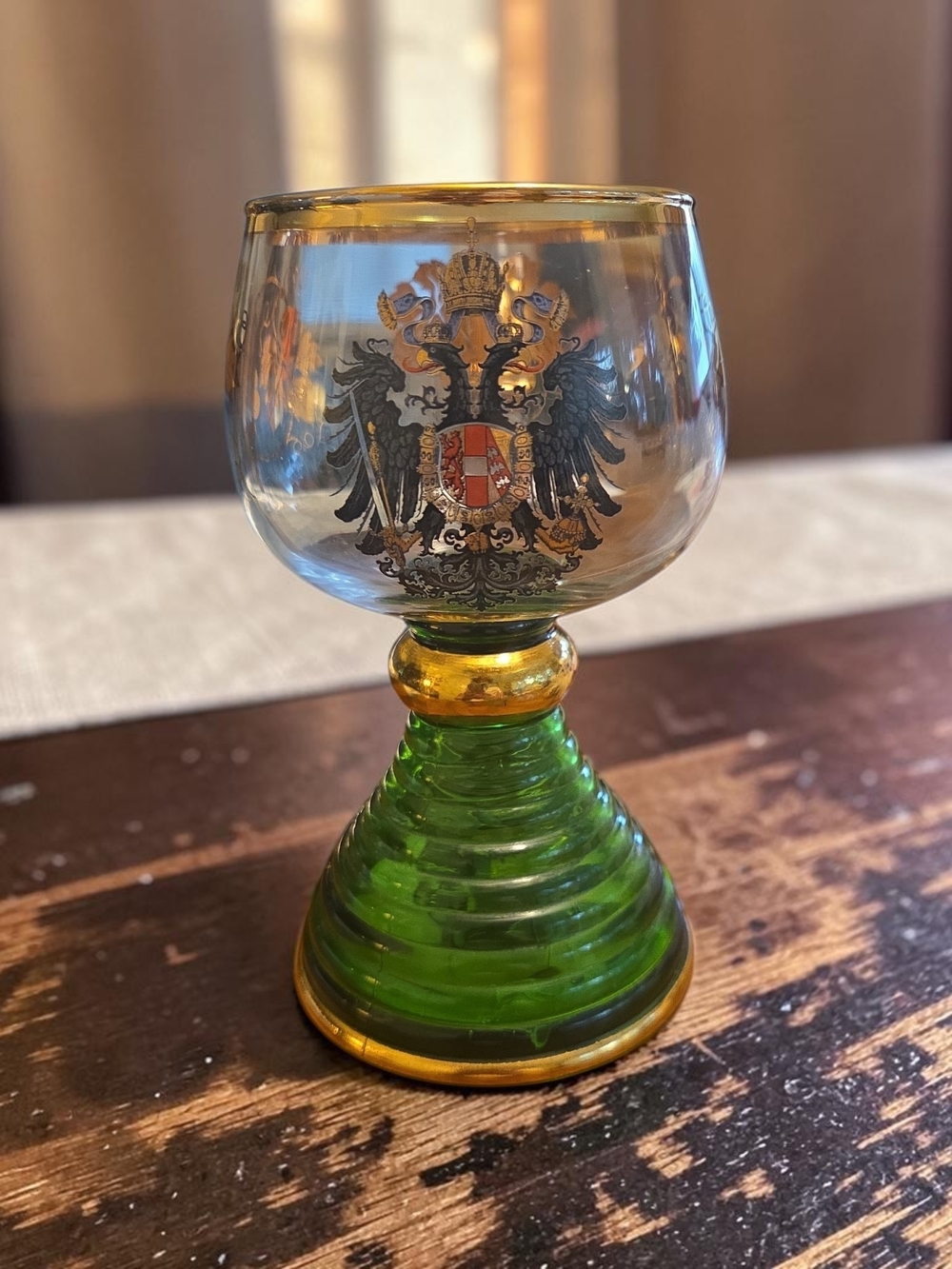 Vintage Austrian Decorative Goblet/Chalice Music Box with Heraldic Crest 7" Tall